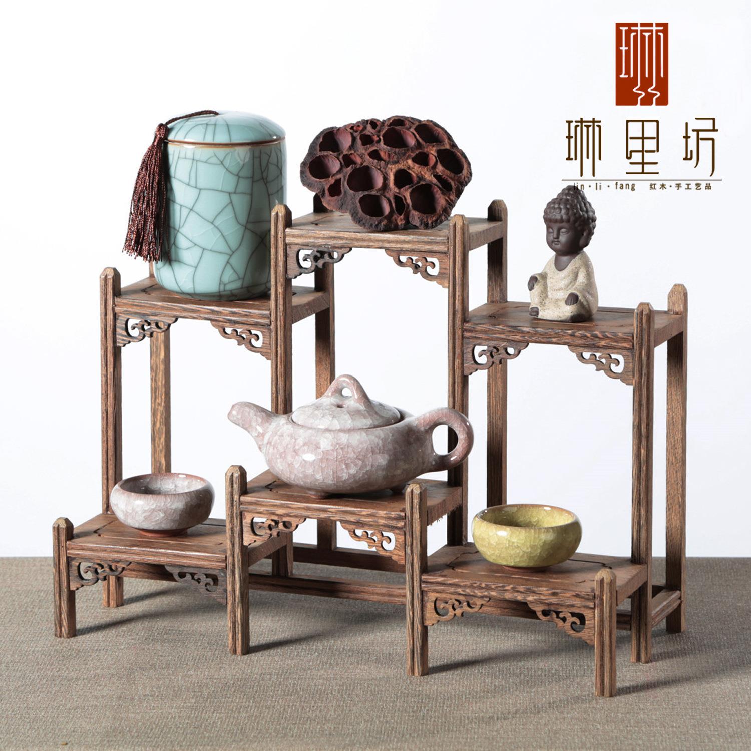 鸡翅木博古架红木木质文玩展示架办公家居工艺摆饰黑鸡翅木工艺礼