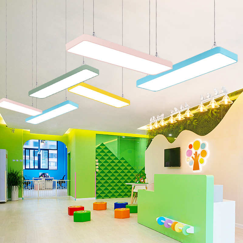 LED长条灯幼儿园灯具培训班教室灯创意彩色吊灯店铺超市条形吊灯