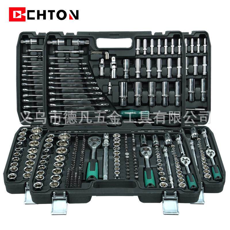 216件套黑盒24齿绿色大中小飞棘轮扳手套筒组套家用修车工具套装