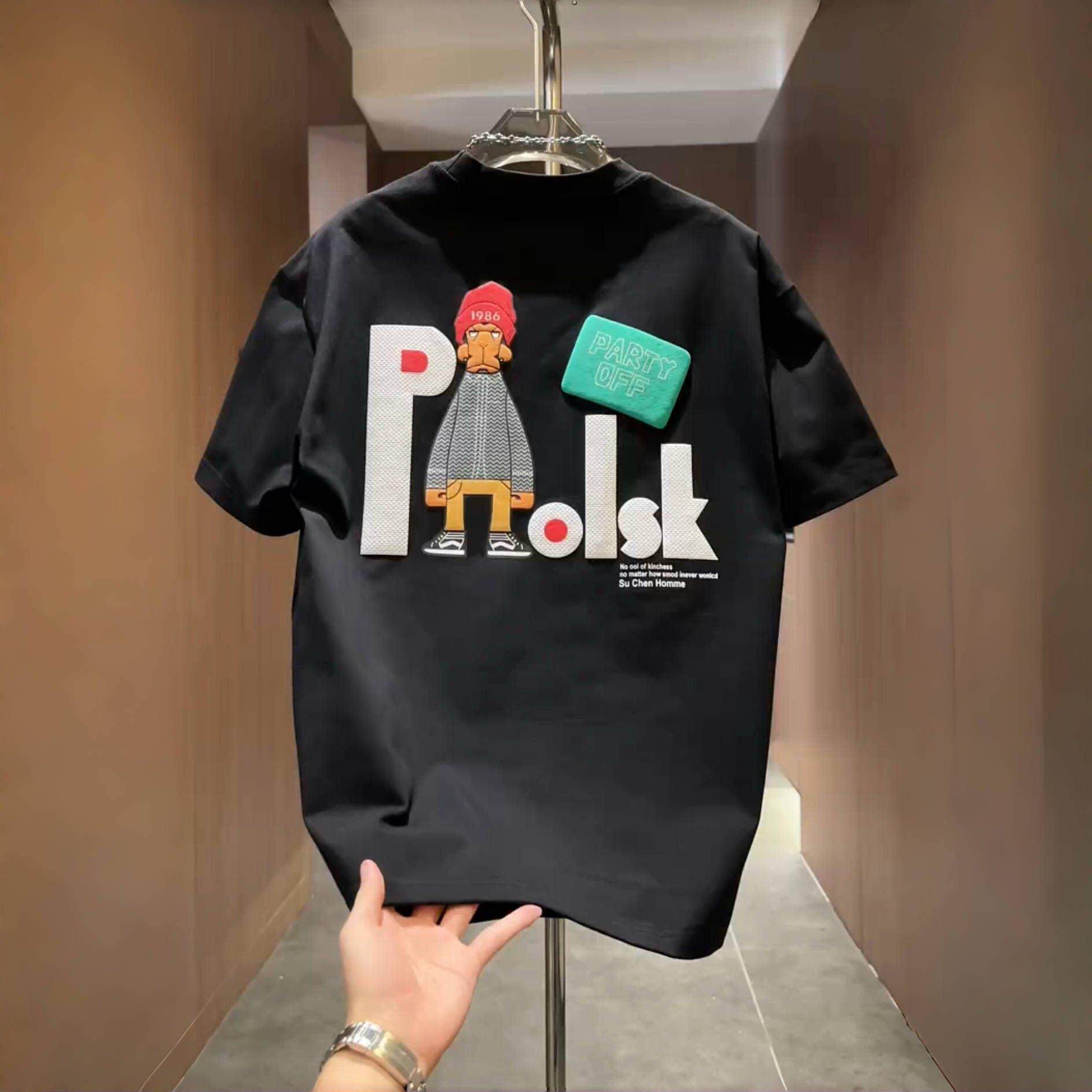 男士卡通印花修身圆领T恤春夏季新款重磅短袖男美式休闲外出防晒