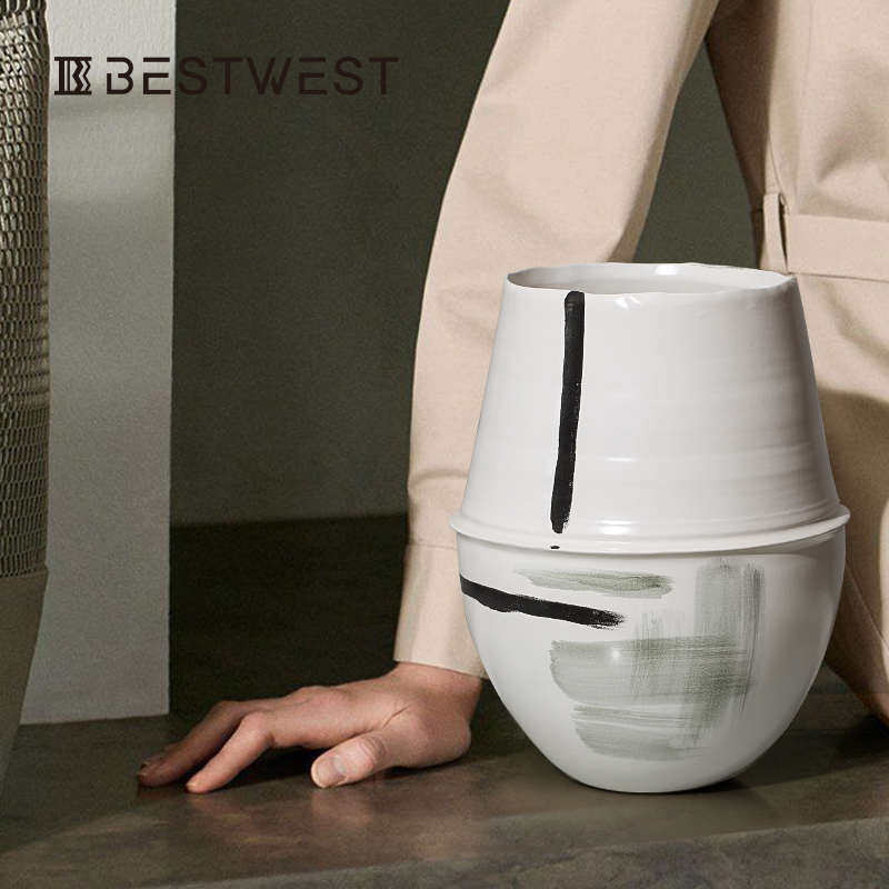 博西家居 黑白水墨大肚釉面陶瓷花瓶摆件 高档家居客厅花器花盆,家居饰品,花瓶,淘宝优惠券,粉丝福利购,淘宝优惠卷