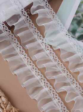窗帘花边辅料雪纺折叠白色半透明侧拼接单层蕾丝花边木耳边M-571