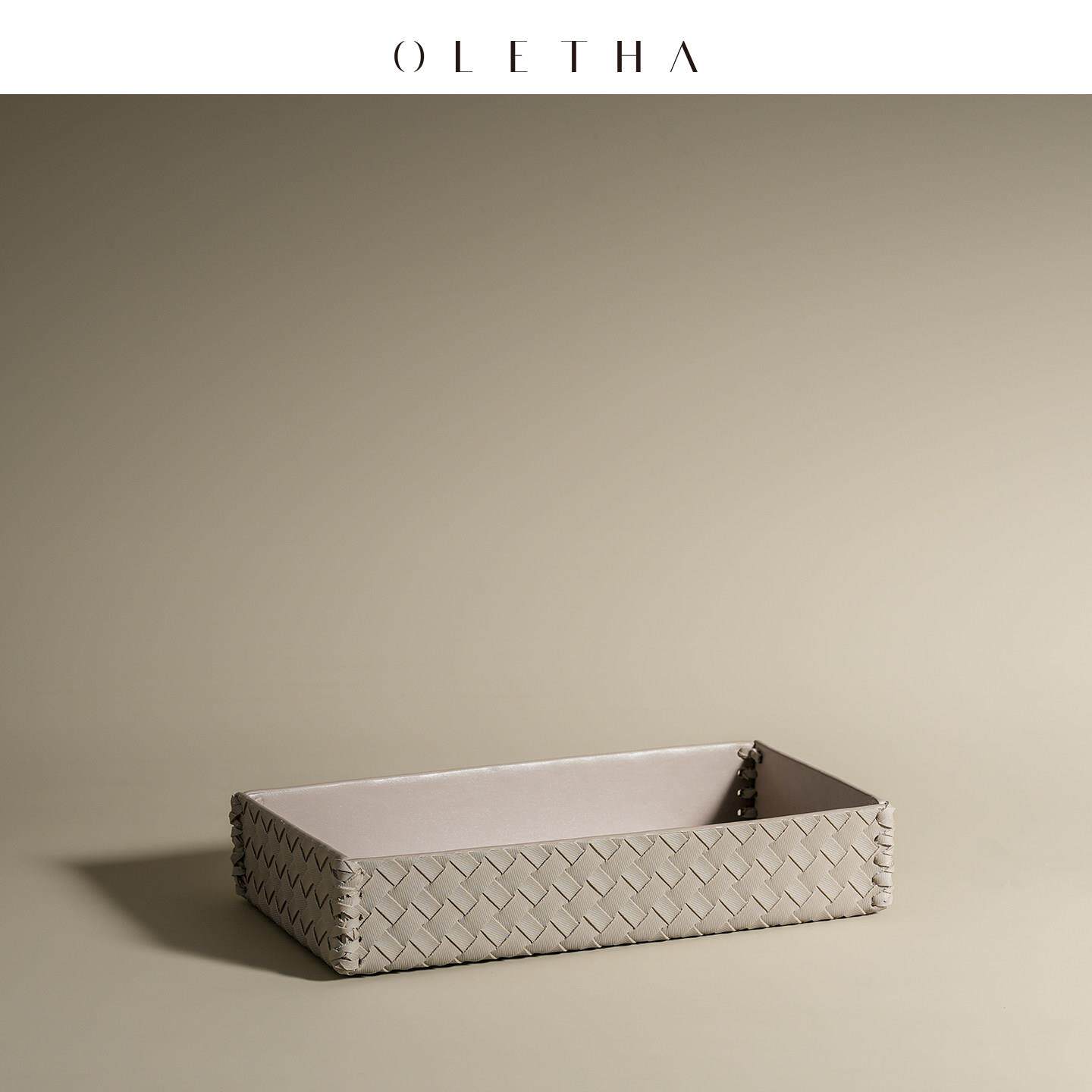 OLETHA轻奢皮质玄关钥匙收纳托盘梳妆台耳环项炼手表首饰盘收纳盒