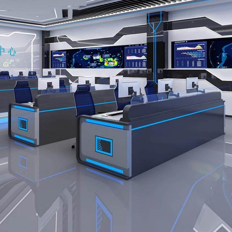 科技感安防监控室操作台监控室控制台调度台弧形2联三联指挥中心