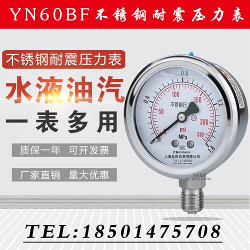 不锈钢压力表 Y60BF YN60BF 不锈钢耐震 高温氨用 上海仪民 东亚
