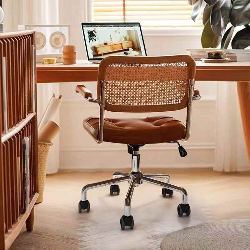 中古风脑椅家用藤编复古可卧转办公椅旋书房室学电VMM习靠背书桌