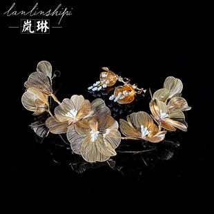 2020新娘金色花朵头饰婚纱礼服配饰合金影楼写真造型饰品花片发带