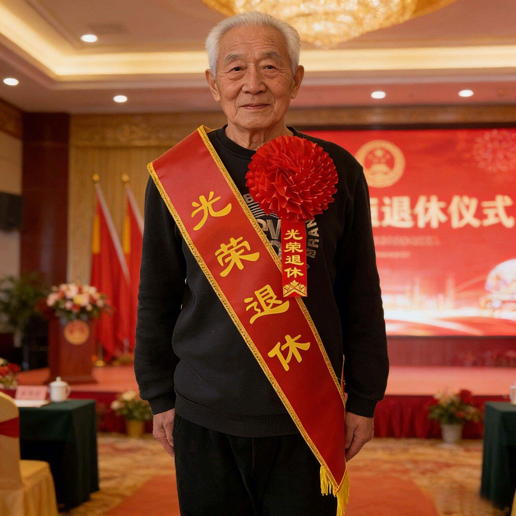 退休仪式绶带花绸缎大红花退入伍光荣参军胸花庆典表彰授衔缎带