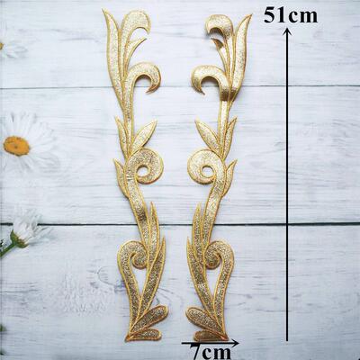 2Pcs Embroidered Gold Flower Baroque Applique Collar Iron Se