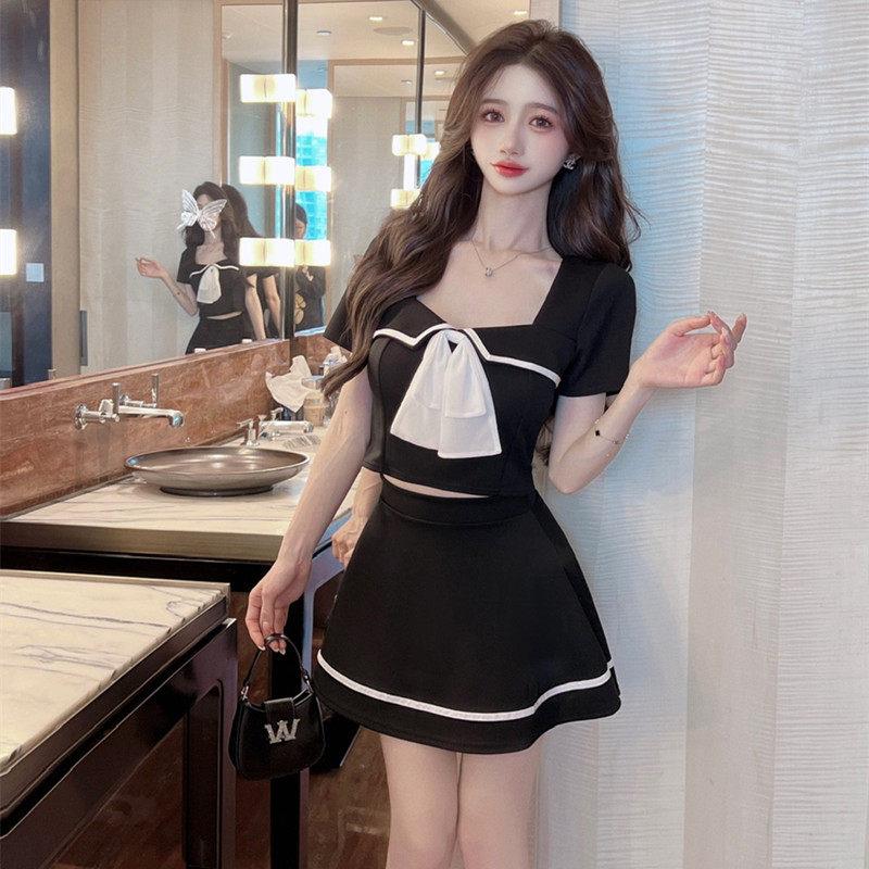 性感翻领短款水手服制服裙子夏季女人味时尚收腰修身套装裙两件套