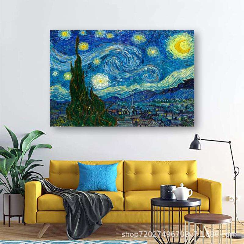 厂家手工油画客厅玄关装饰画梵高星空手绘油画抽象派北欧风格