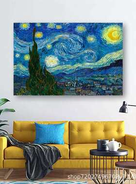 厂家手工油画客厅玄关装饰画梵高星空手绘油画抽象派北欧风格