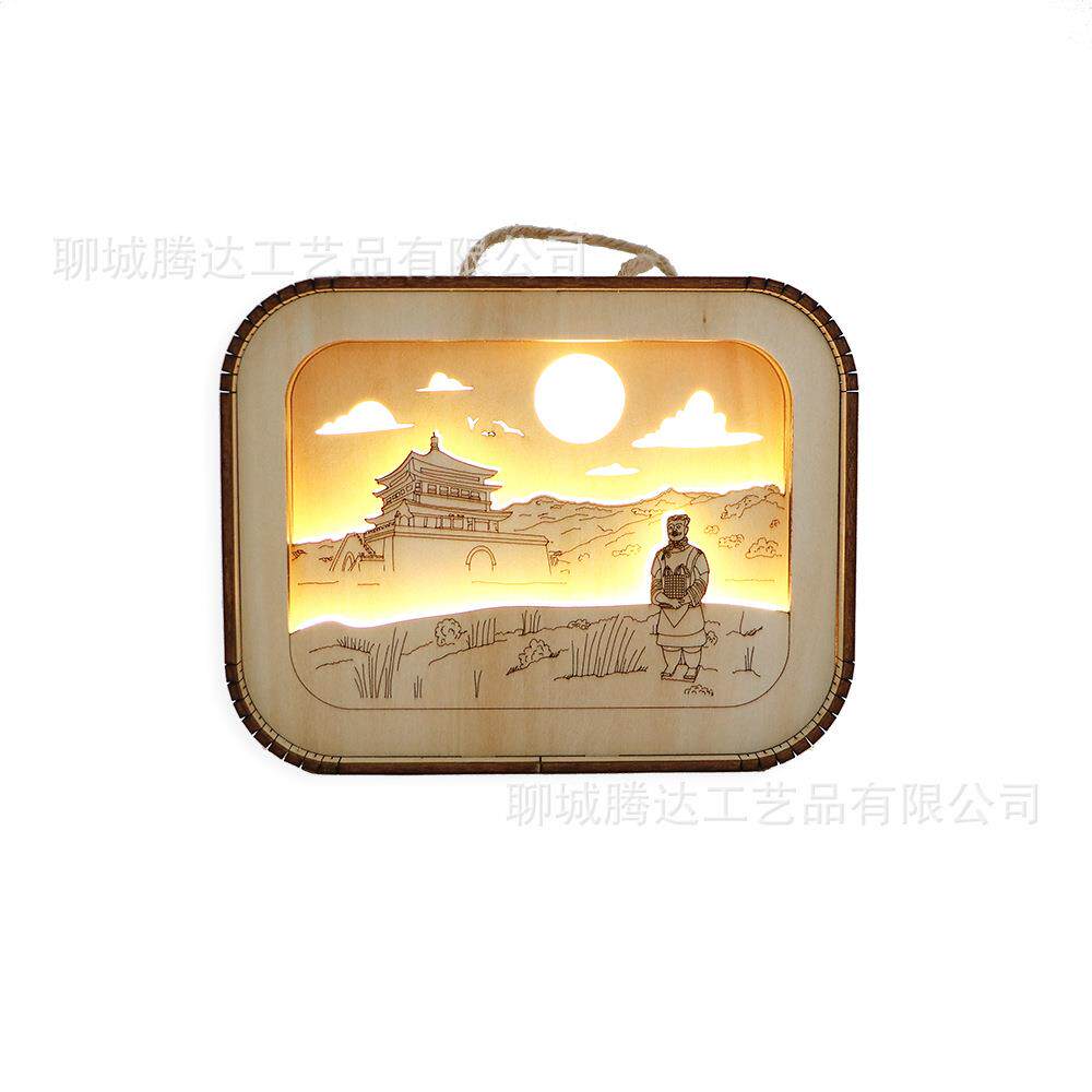 国风节日氛围木质儿童手提LED方形灯笼中秋创意传统国潮流行夜灯