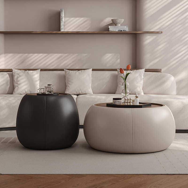 奶油风茶几客厅家用简约现代2025新款大小圆高级感小户型茶几组合