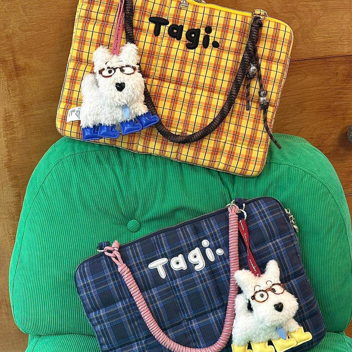 tagi哈兜编织小枕头充棉刺绣手提单肩防摔防震电脑包笔记本包格子