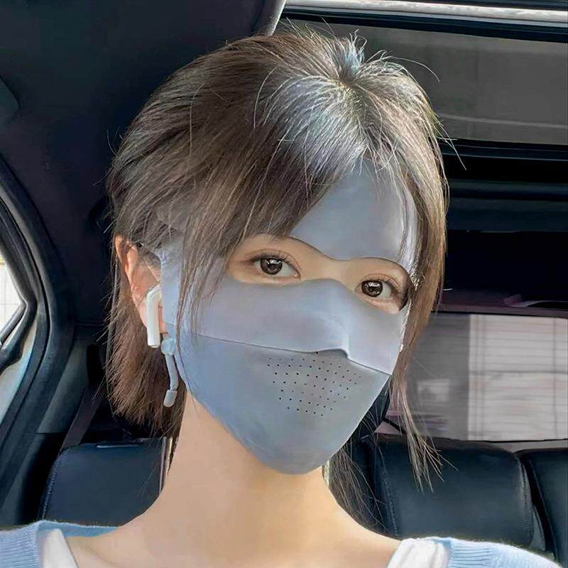 儿童防晒眼睛近视脸基尼专用骑行防护全脸晒眼皮面罩面部夏季冰丝