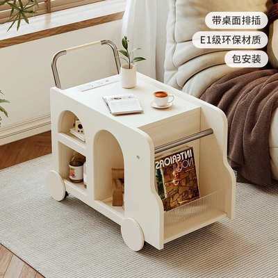 复中古可移动茶几极简高级小推车沙发床头实木法式边几柜客厅桌子