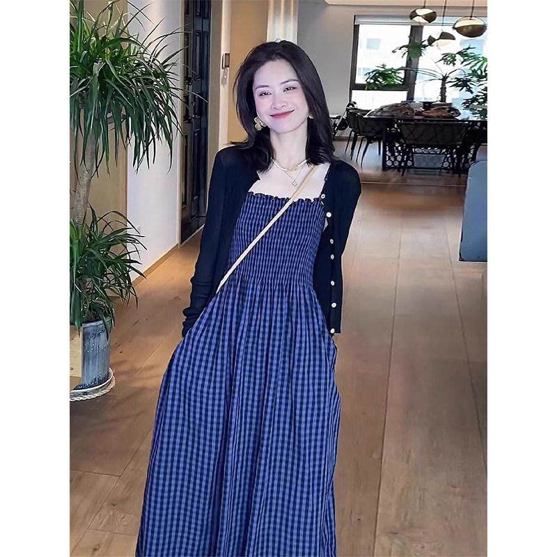 欧洲站秋装女款2025年新款法式高级感开 衫配吊带洋装子两件式套