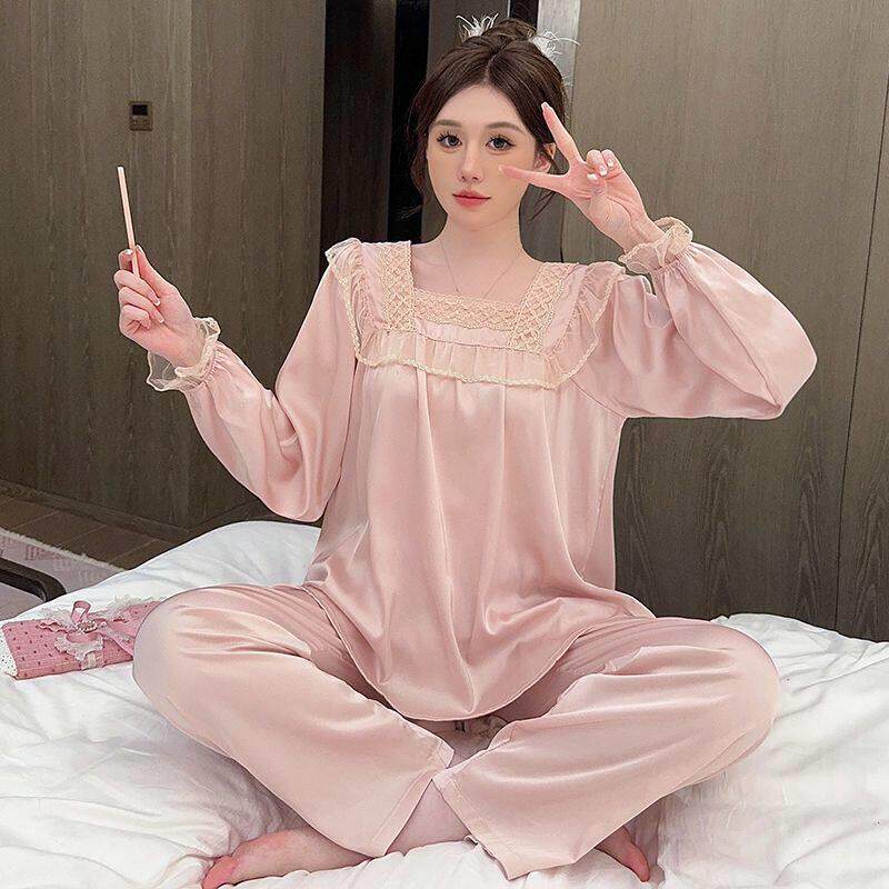 2026冰丝睡衣女长袖春秋季新款甜美少女公主风冰雪丝家居服套装薄