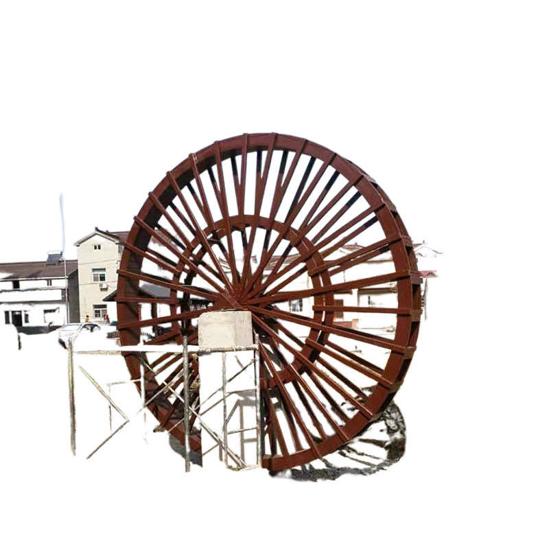 老式景观木质水车仿古圆水轮防腐木真实电动提中式复古