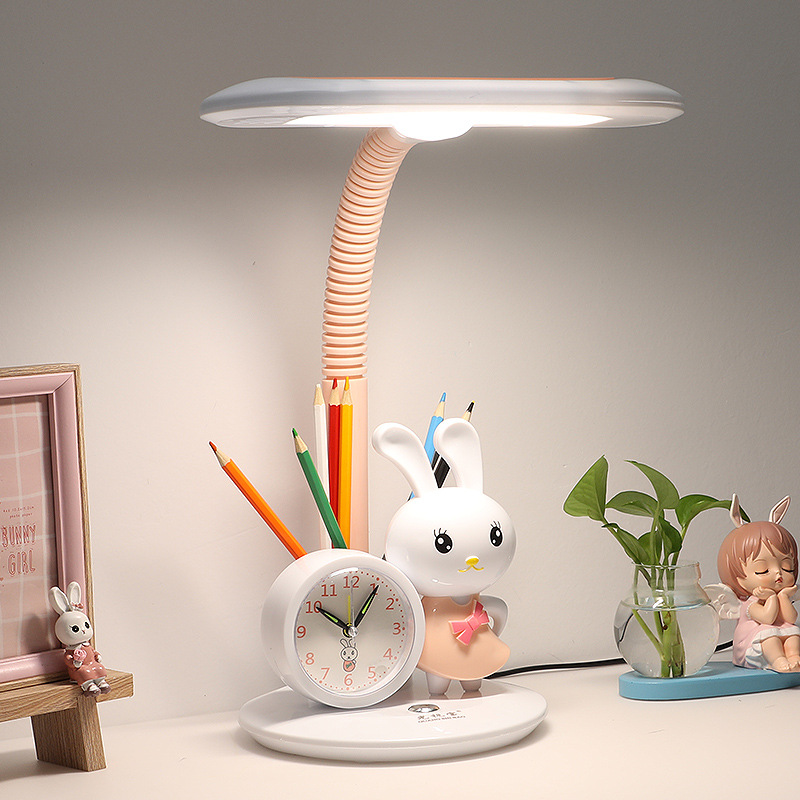礼品台灯卡通护眼书桌儿童多功能小学生床头灯带闹钟笔筒