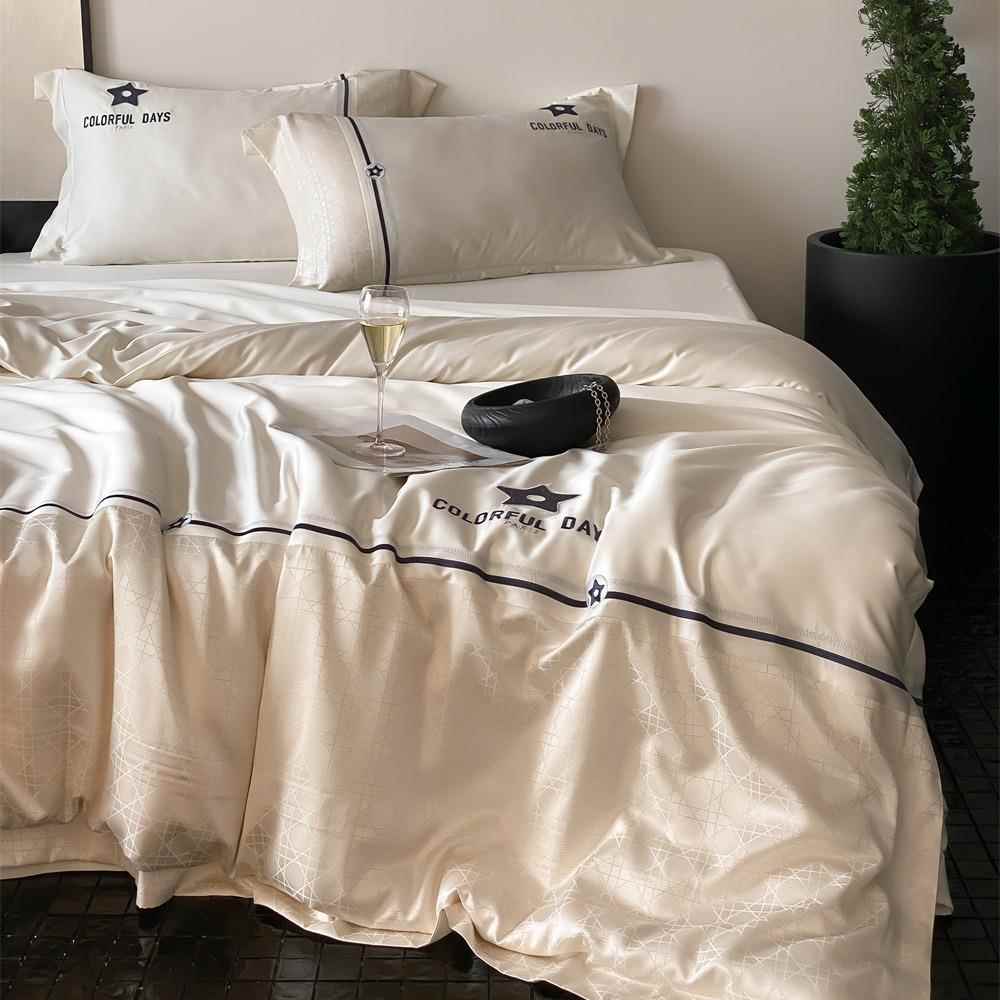 公主奶油风天丝棉春夏花季提件套轻VAP奢凉感四滑星丝星刺绣被套