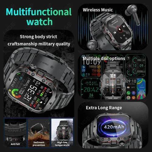 2025 Rugged Military Smart Watch Men Outdoor Watches lP68 Wa
