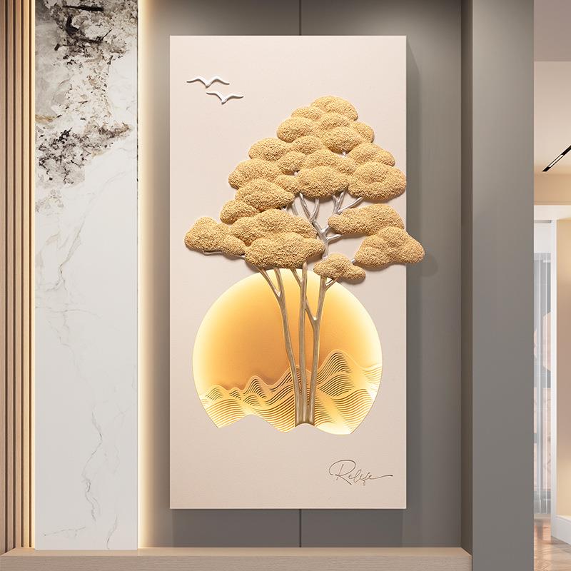 高级感轻奢立体入户玄关装饰画过道走廊创意现代灯光挂画壁画