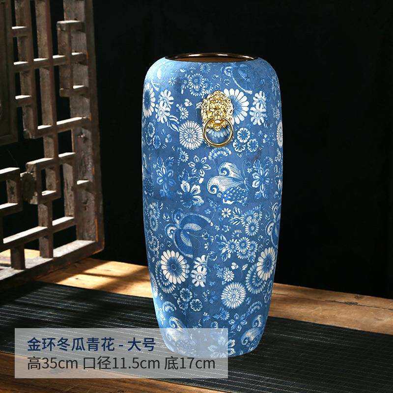 景德镇土化羽陶瓷花瓶金环冬瓜青花客厅装饰酒店摆放创意三件套
