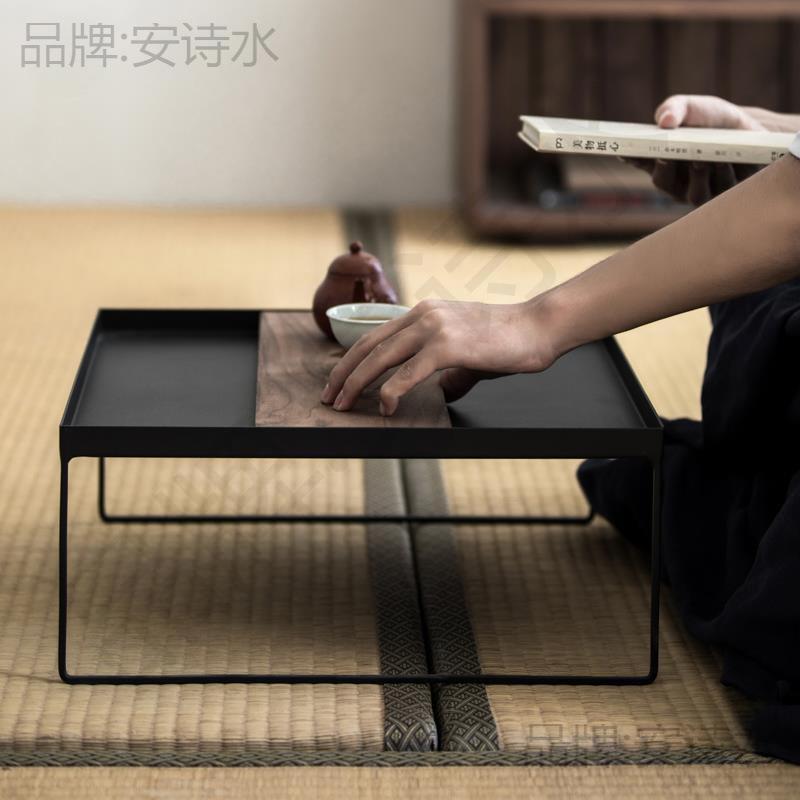 铁艺胡桃木小茶几 榻榻米飘窗茶台 创意简约日式茶盘 飘窗小桌子