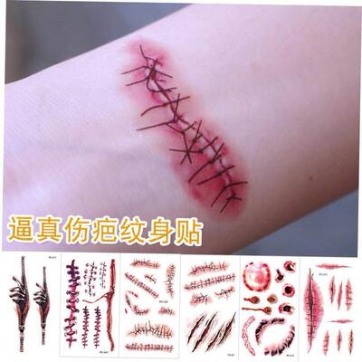 Halloween tattoo sticker horror surgery wound sticker万圣节