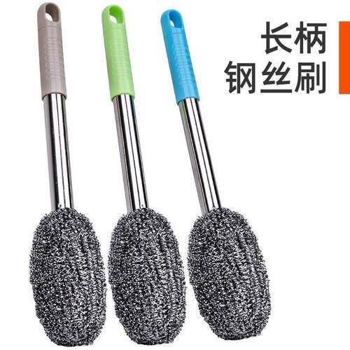Long-handle stainless steel pot scrubber, wire ball brush, l