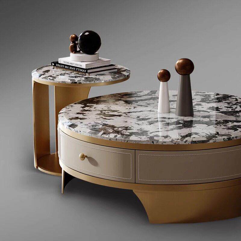 现货奢石茶几意大利现代简约圆形茶几轻奢家具大理石茶几客厅家用