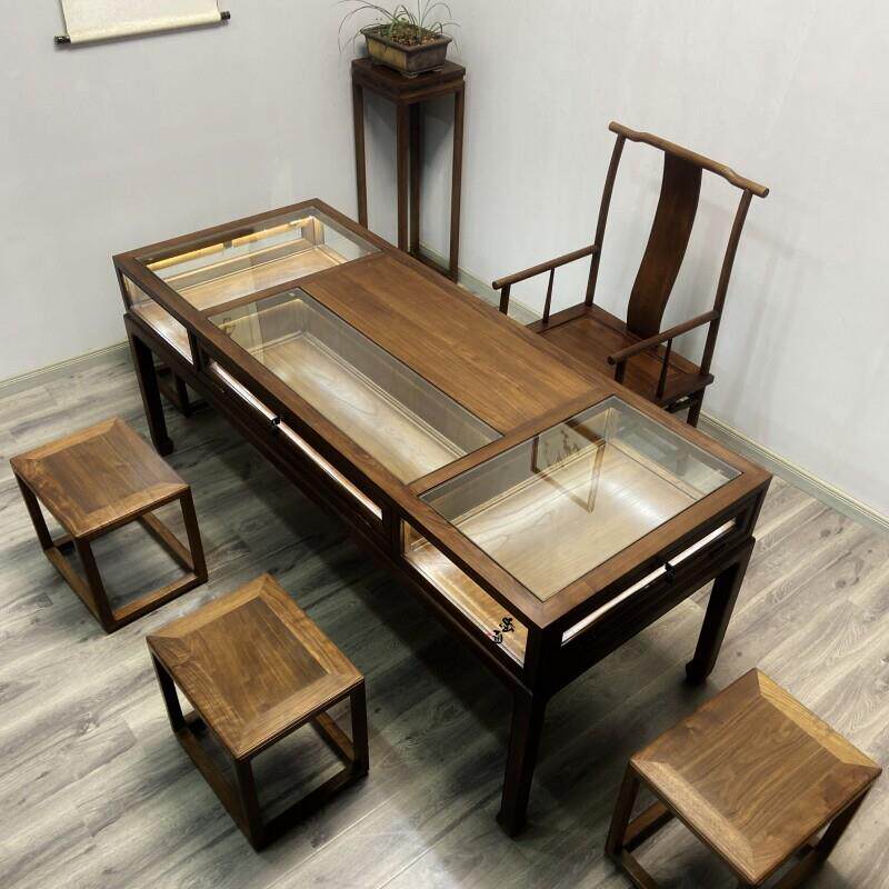 老榆木展柜新中式珠宝展柜实木柜台饰品柜台免漆展柜玻璃展柜