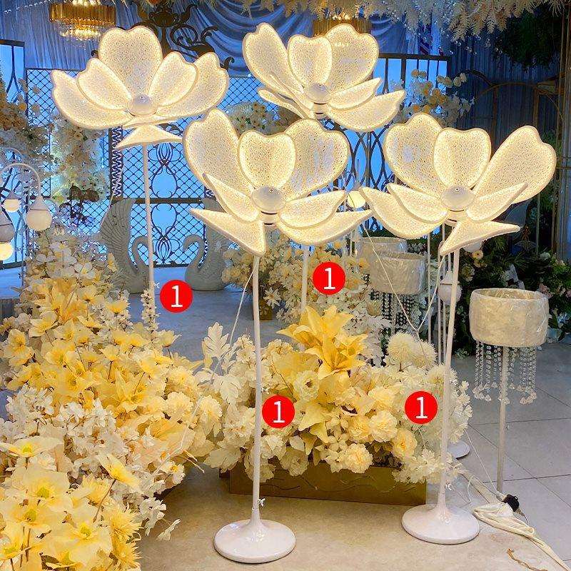 婚庆道具花瓣荷花灯铁艺蕾丝发光牡丹花路引灯婚礼布置装饰