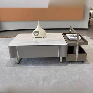 家用极简客厅长方形马鞍皮不锈钢茶几边几组合现代茶几角几组合