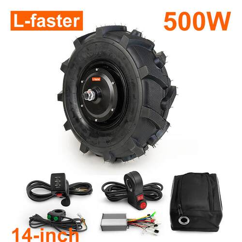 齿速比1:5手推车低速电机轮农用轮胎 14x5.00-6.5 含控制器独轮车