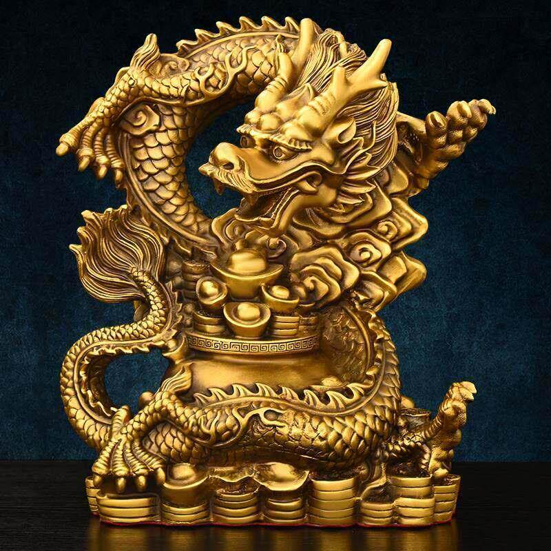 铜龙摆件纯铜聚宝盆龙金钱元宝龙客厅办公室装饰品大号生肖龙祥龙