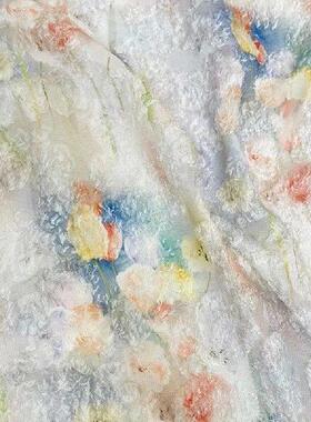 Tulip Jacquard Chiffon Printed Fabric Short Furry Retro