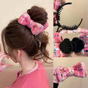 彩色格纹双面蝴蝶结丸子头抓夹女后脑勺高级感2025新发夹头饰夹子