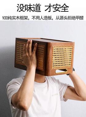 创意式黑胡桃日实木藤编XTH纳收篮桌面茶几床头书杂物玩具整收纳
