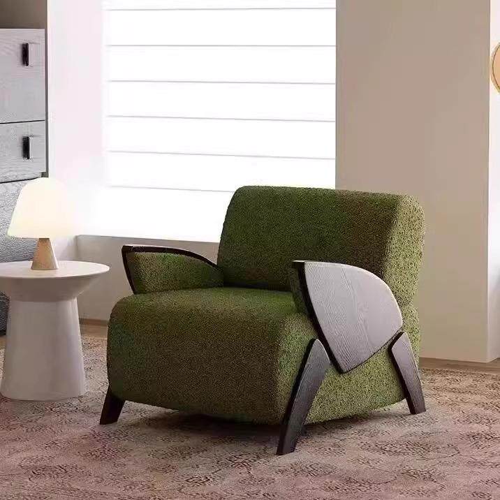 中古风休闲沙发椅小户型客厅家用懒人沙发阳台白蜡木单人甲壳虫椅