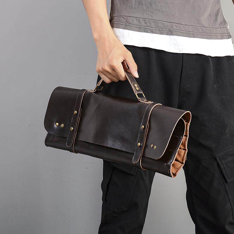 YUEDONG牛皮鼓棒包真皮架子鼓鼓槌袋深棕色黑色乐器包