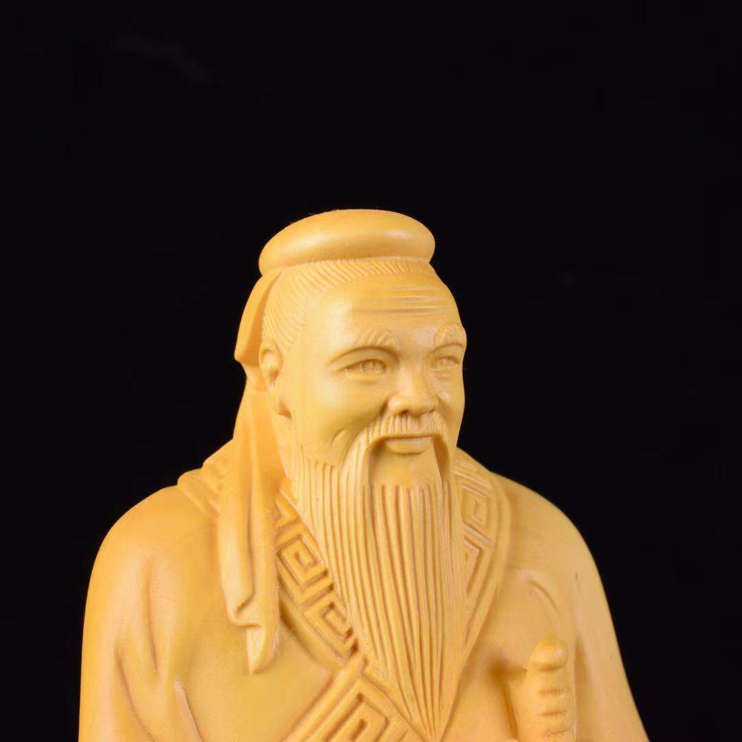 黄杨木雕刻摆件儒家孔子家居学堂书房文学装饰品木质工艺品送礼品