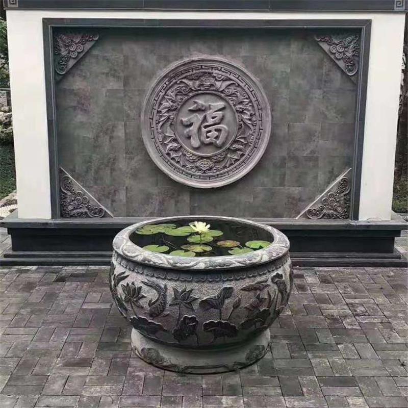 庭院石水槽养鱼摆件石雕花盆流水盆四合院养鱼池装饰长方形圆形