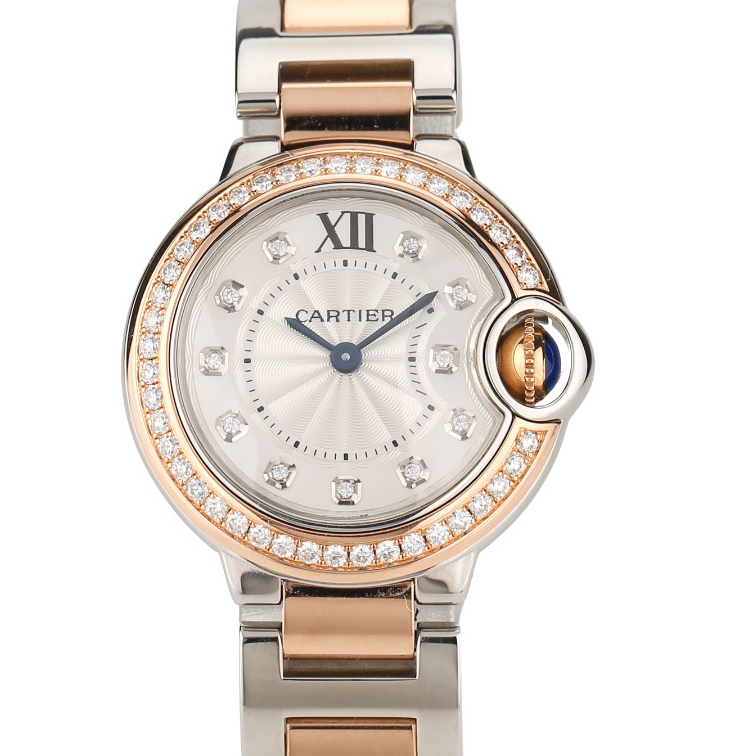 [9.8新]卡地亚蓝气球间金原镶钻28mm石英女表WE902076