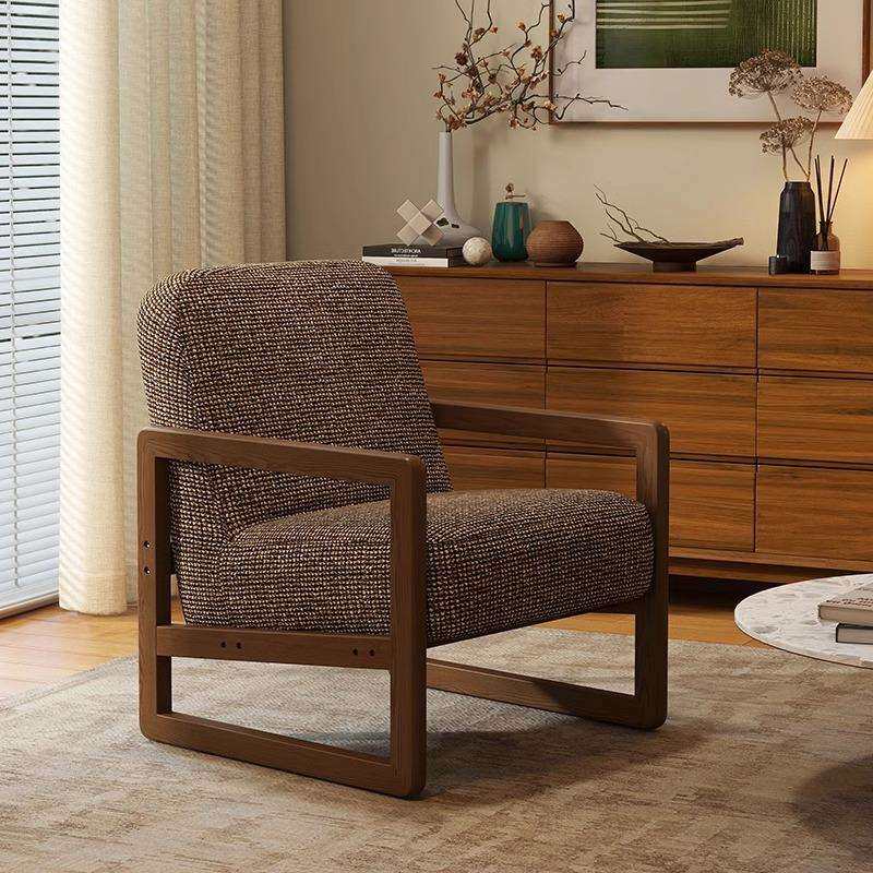 亚马逊沙发椅家用客厅卧室单人复古实木休闲椅轻奢高级咖啡椅