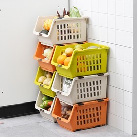 日本进口INOMATA叠加式储物收纳筐厨房多功能落地分层收纳置物架