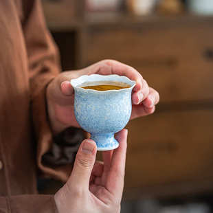 结晶窑变陶瓷主人杯高档家用送礼品茗杯喝茶杯茶盏单杯花口杯 中式