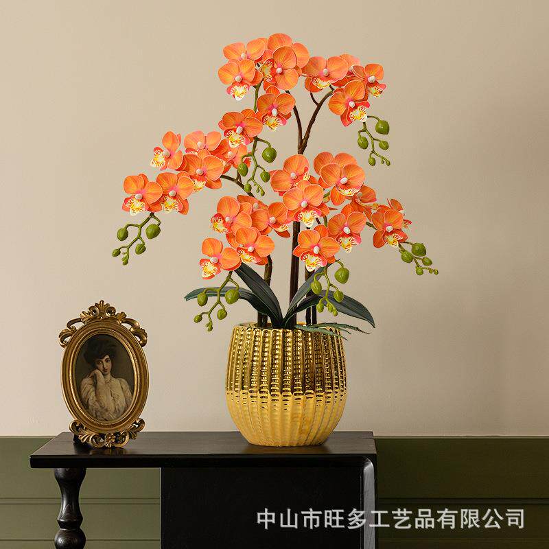 爆款假花双叉蝴蝶兰小盆景创意摆件厂家现货人造植物仿真盆栽绿植